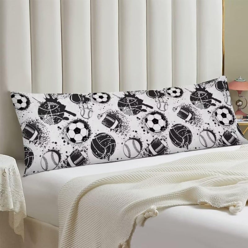 AELMARNEE Sport Theme Body Pillow Cover Sports White and Black Baseball Softball Rugby American Football Long Pillow Case with Zipper Decorative Bedding Pillowcase Soft Cushion Pillow Case for Bedroom 20"x54" - Image 2